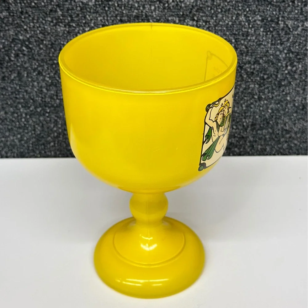 Vtg Gemini Zodiac Sign of the Twins Glass Goblet Yellow Chalice Astrology Retro